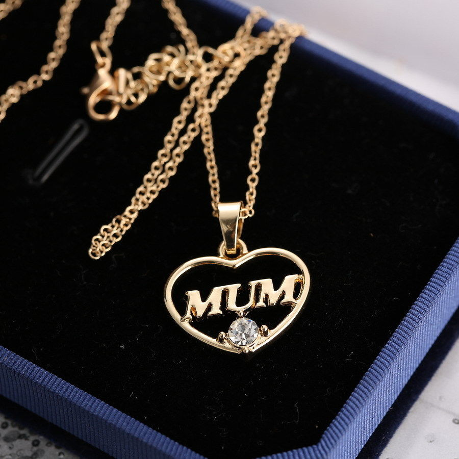 Charm Necklace For Mom
 Love Heart Mom Charm Pendant & Chain Necklace Gold Crystal