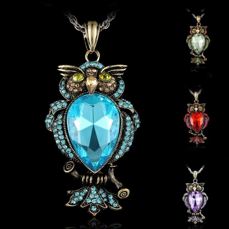 Charms For Necklaces
 Fashion Retro Women s Owl Crystal long Charm Pendant