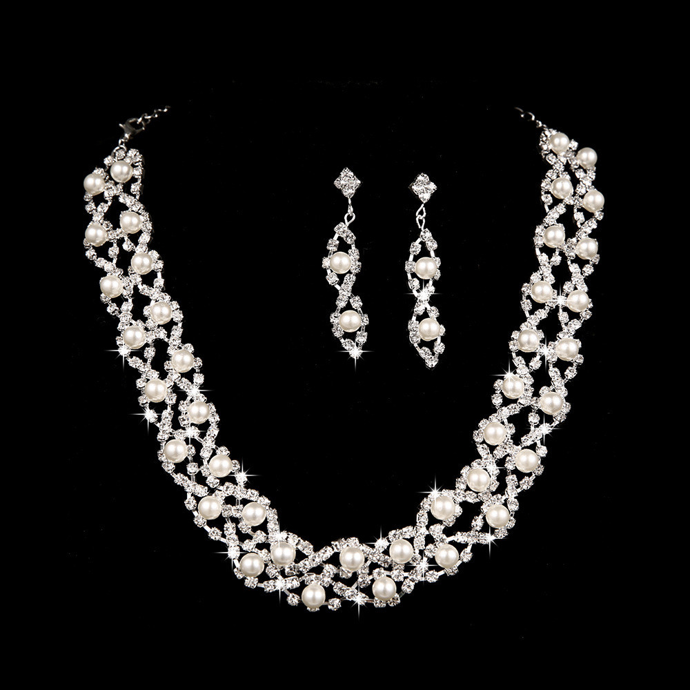 Cheap Bridal Jewelry Sets
 S35 Cheap pearl wedding jewelry sets shinning crystal