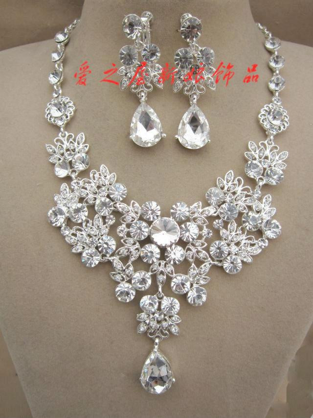 Cheap Bridal Jewelry Sets
 Rhinestone Necklace Earring Set Bridal Wedding Party