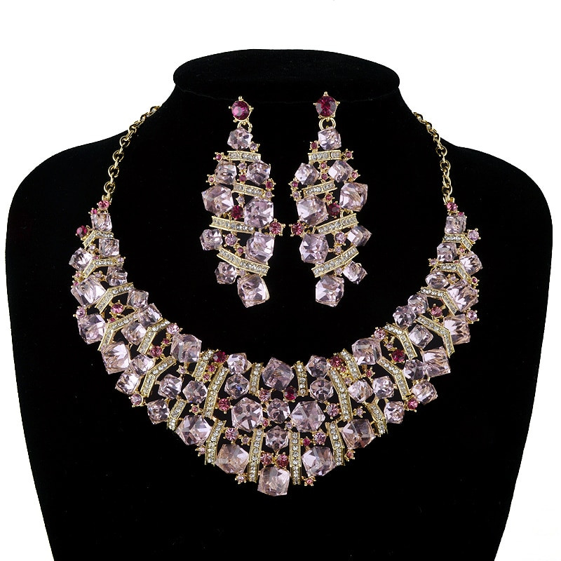 Cheap Bridal Jewelry Sets
 Wholesale bridal Wedding Jewelry Sets pink cubic crystal