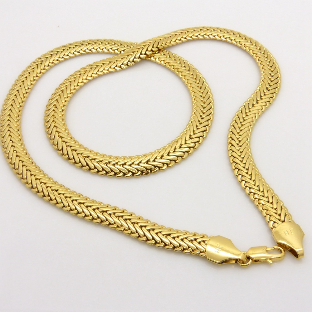 Cheap Gold Necklaces
 Thick Herringbone Necklace Yellow Gold Filled Hip Hop Mens