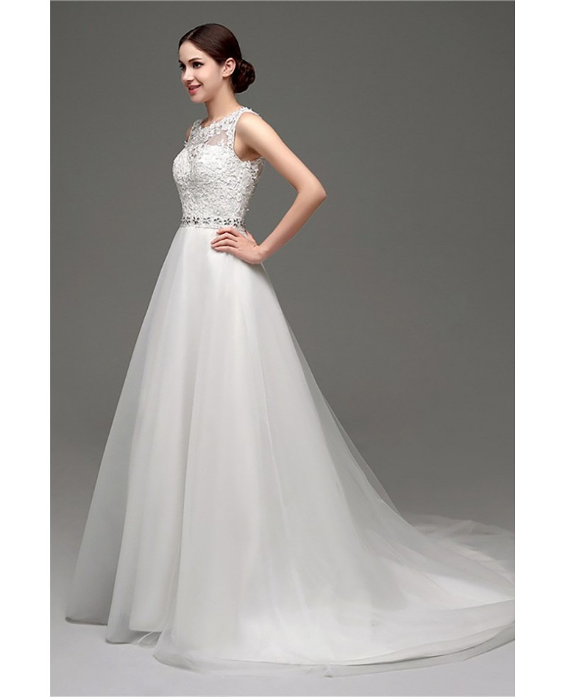 Cheap Lace Wedding Dress
 Cheap Elegant Petite Lace Wedding Dress With Sheer Back