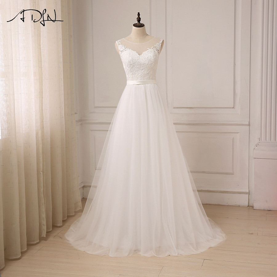 Cheap Lace Wedding Dress
 ADLN Cheap Lace Wedding Dress O Neck Tulle Boho Beach