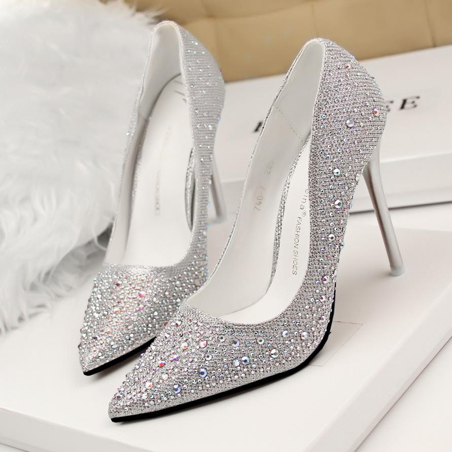 Cheap Silver Shoes For Wedding
 2015 New Arrival Pointed Toe Diamond Shoes Wedding Shoes
