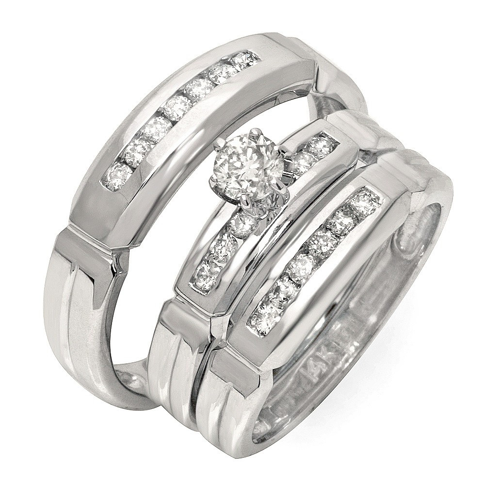 Cheap Wedding Rings Sets For Him And Her
 Luxurious Trio Marriage Rings Half Carat Round Cut Diamond