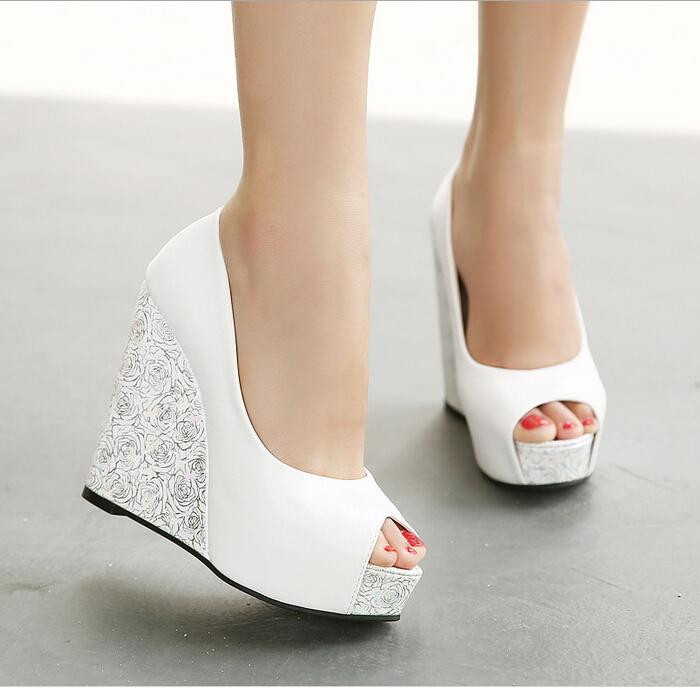 Cheap Wedding Shoes Online
 In Stock 2016 Cheap High Wedge Heel White Blue Bridal