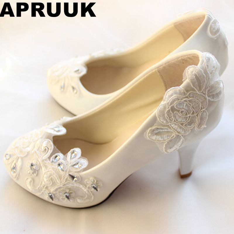 Cheap White Wedding Shoes
 Big discount Fashion white ivory lace wedding shoes for