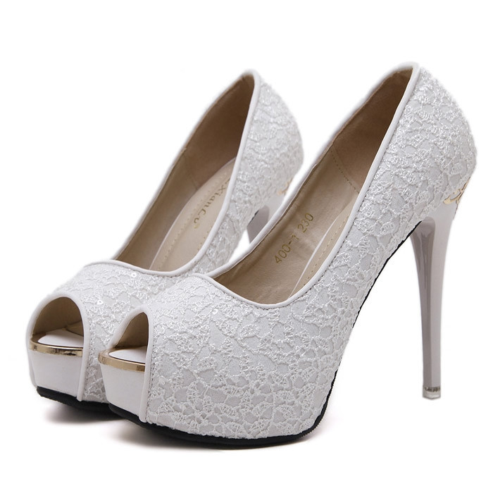 Cheap White Wedding Shoes
 White Lace Wedding Women s Shoes Cheap Peep Toe Heels For