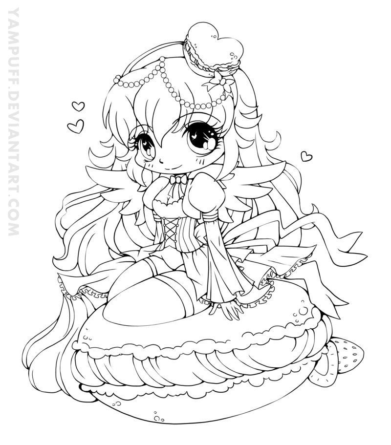 Chibi Girls Coloring Pages
 Macaroon Hikaru mission Lineart by YamPuff on