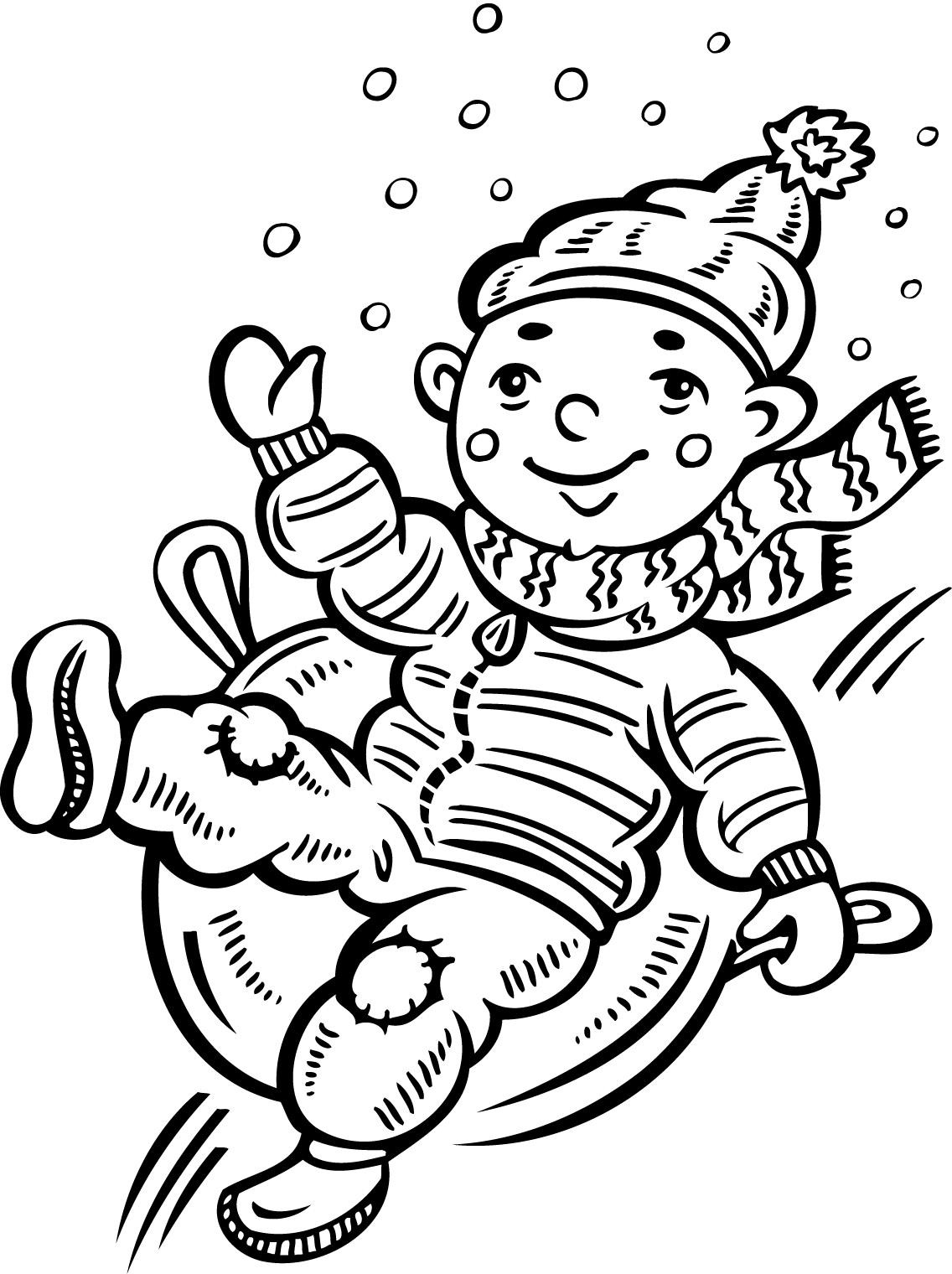 Child Coloring Pages
 colouring sheets of a child sliding down a snow covered hill
