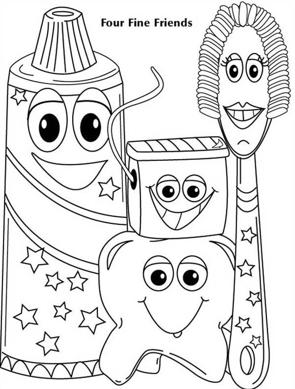 Child Coloring Pages
 Four Fine Friends of Dentist Coloring Pages