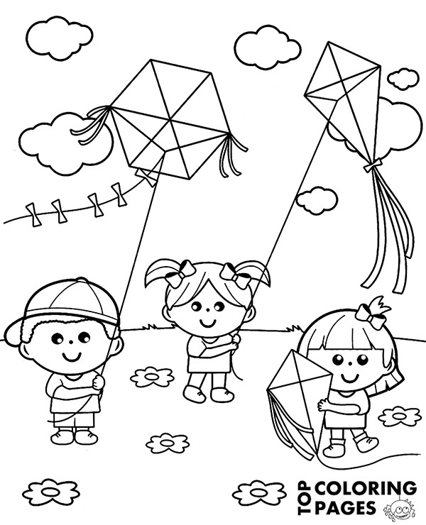 Children Coloring Page
 High quality Children and kites to print for free