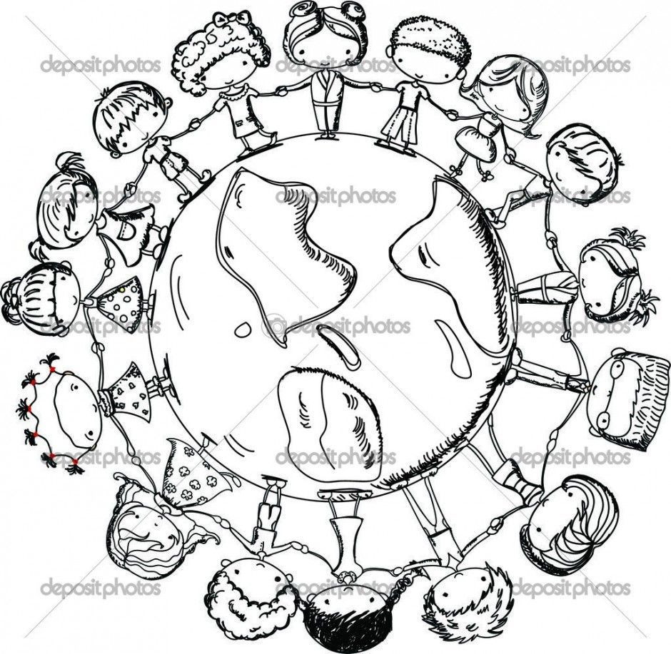 Children Of The World Coloring Pages
 Children Holding Hands Around World Coloring Page Cute