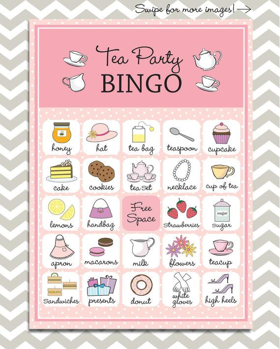 Children Tea Party Games
 Tea Party Bingo in pink 20 unique game cards Printable
