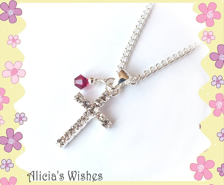 Children's Cross Necklace
 Cross and Birthstone Necklace Personalised Children s