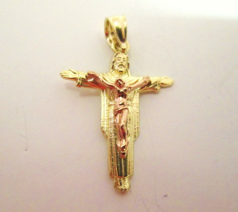 Children's Cross Necklace
 10k Yellow and Rose Gold Cross Charm pendant jewelry Men s