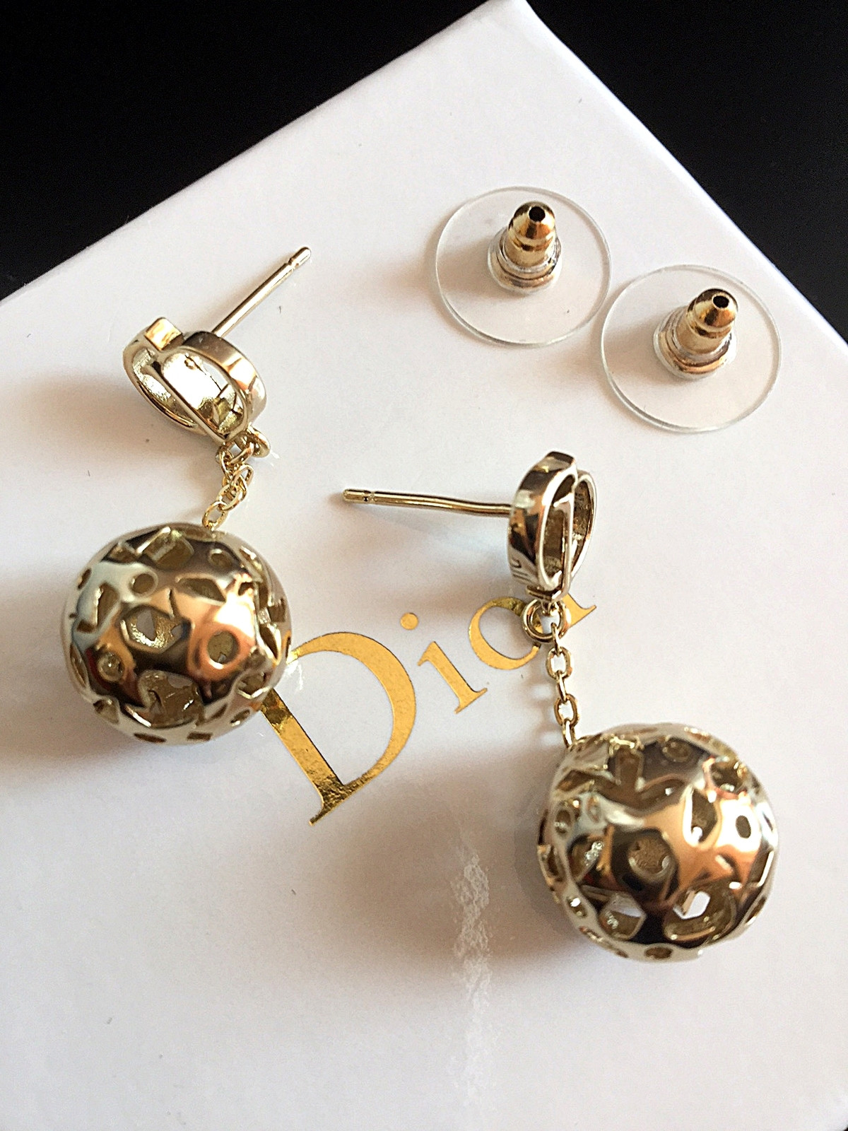 Christian Dior Tribal Earrings
 CHRISTIAN DIOR CD Stud Gold Chain Cannage Dangle Earrings