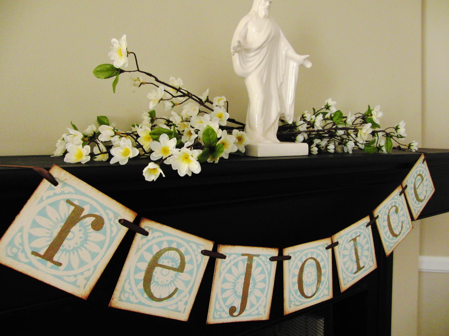 Christian Easter Party Ideas
 christian easter decoration REJOICE banner sign by
