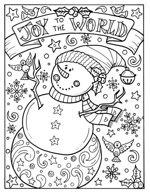 Christmas Adult Coloring Pages
 Snowman Joy to the world digital Christmas Coloring