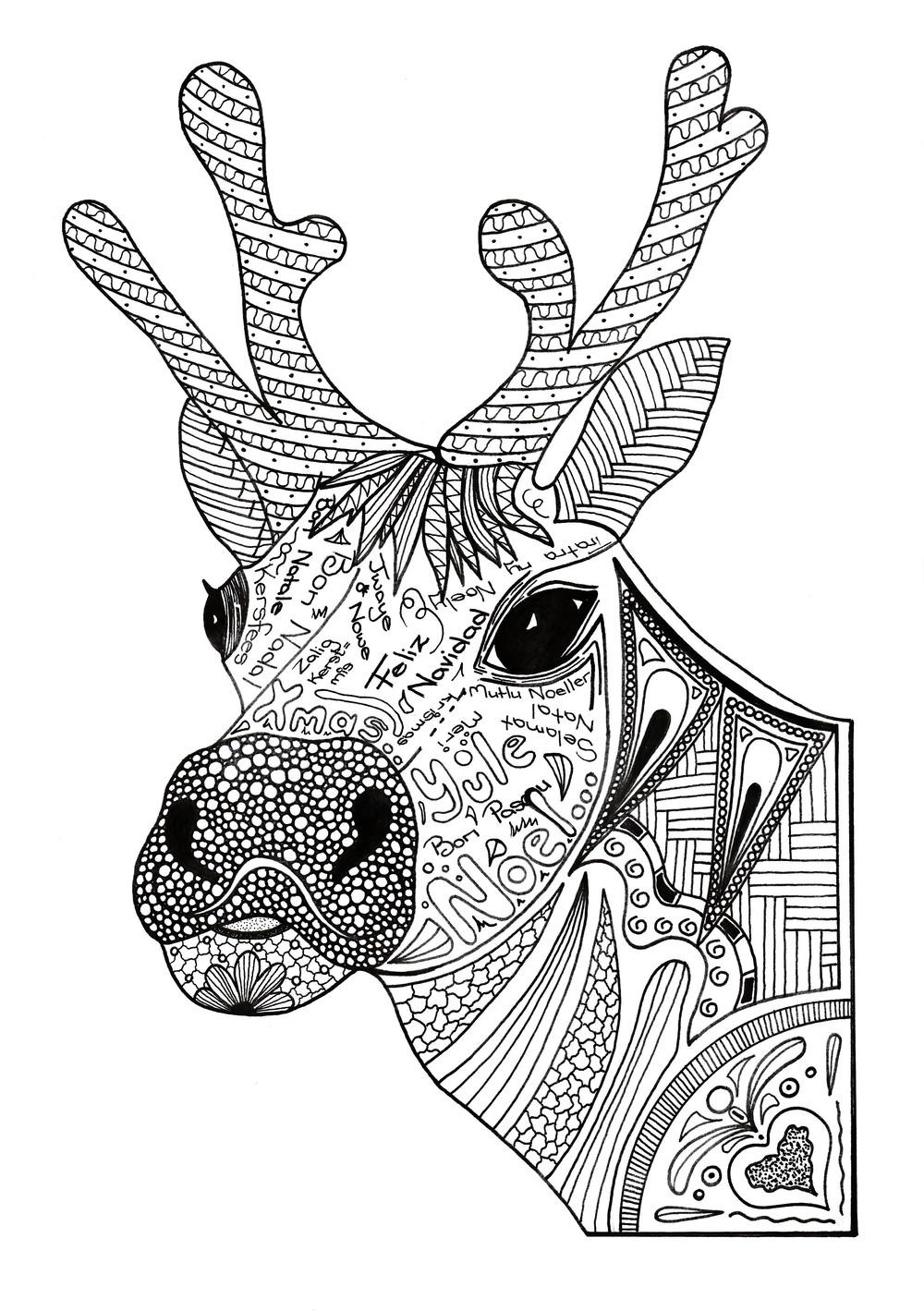 Christmas Adult Coloring Pages
 Christmas Reindeer Adult Coloring Page