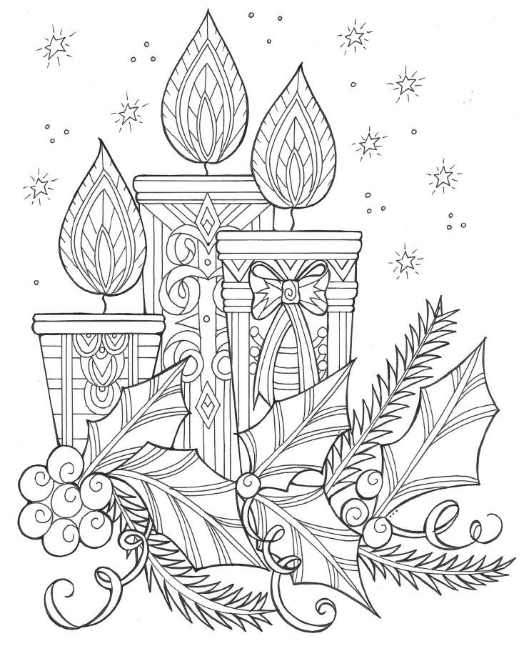Christmas Adult Coloring Pages
 Enchanting Candles and Night Sky Christmas Coloring Page