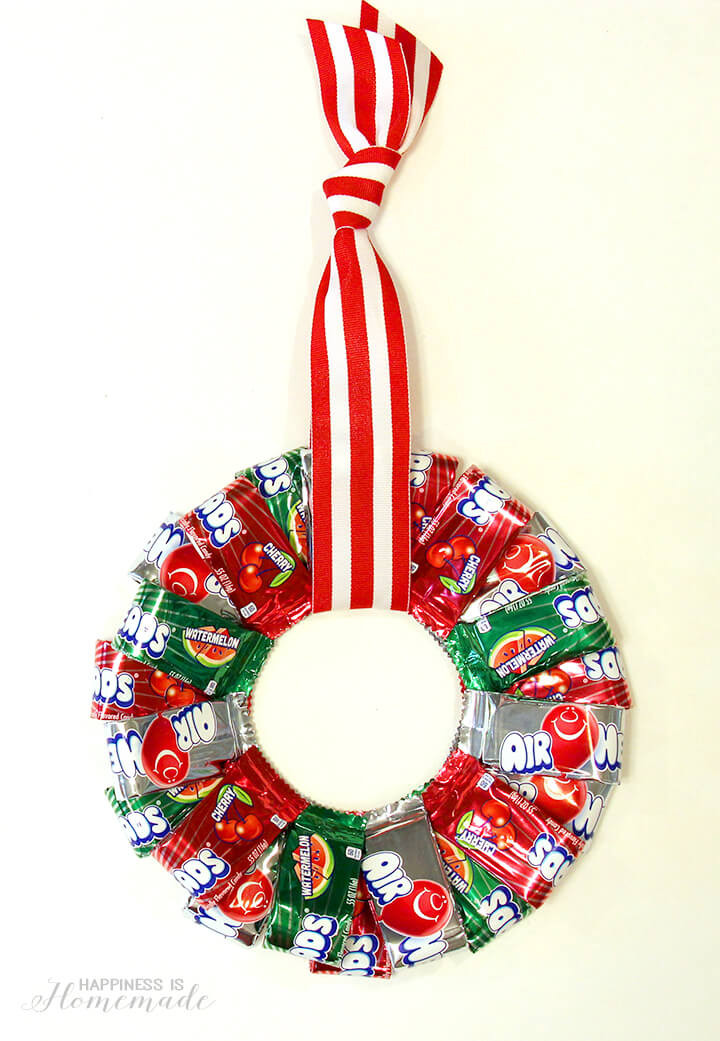 Christmas Candy Crafts
 Airheads Christmas Candy Wreath Happiness is Homemade