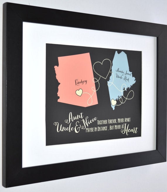 Christmas Gift Ideas For Aunts And Uncles
 Aunt niece uncle long distance map nephew art print long