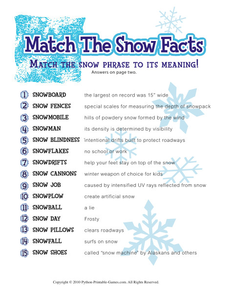 Christmas Movie Quote Quiz
 Here is one of the facts sheets that you will with the