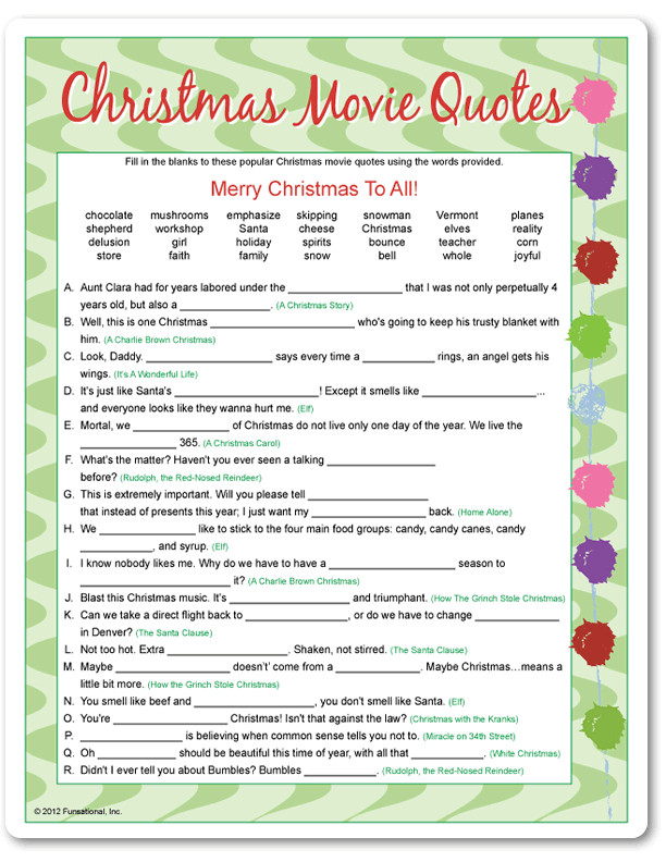 Christmas Movie Quote Quiz
 Fun Christmas Party Game