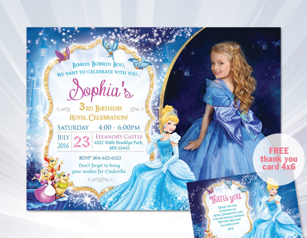 Cinderella Birthday Invitation
 princess Cinderella Invitation Cinderella Birthday