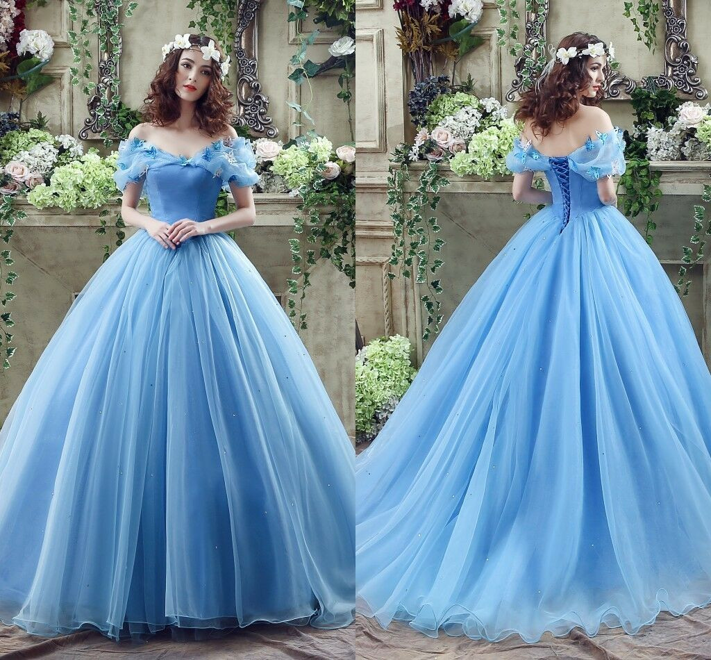 Cinderella Wedding Gowns
 Cosplay Cinderella Wedding Dresses Ball Gown Blue Organza
