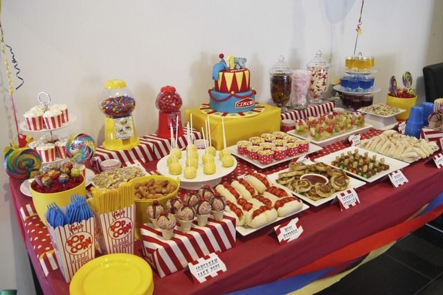 Circus Party Food Ideas
 So many fun treats on this circus dessert table