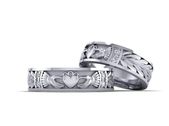 Claddagh Wedding Ring Set
 Claddagh ring his and hers wedding rings set gold diamond 14k
