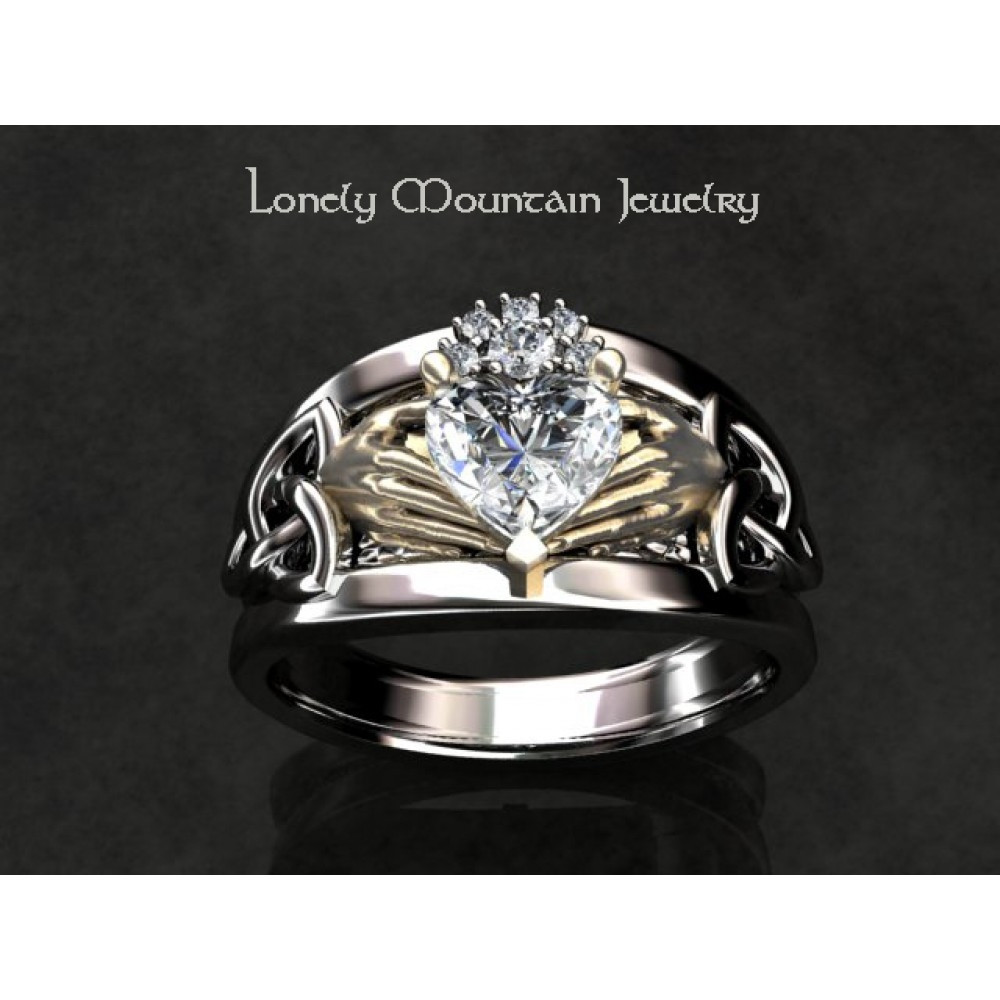 Claddagh Wedding Ring Set
 Elegant diamond claddagh engagement & wedding ring set