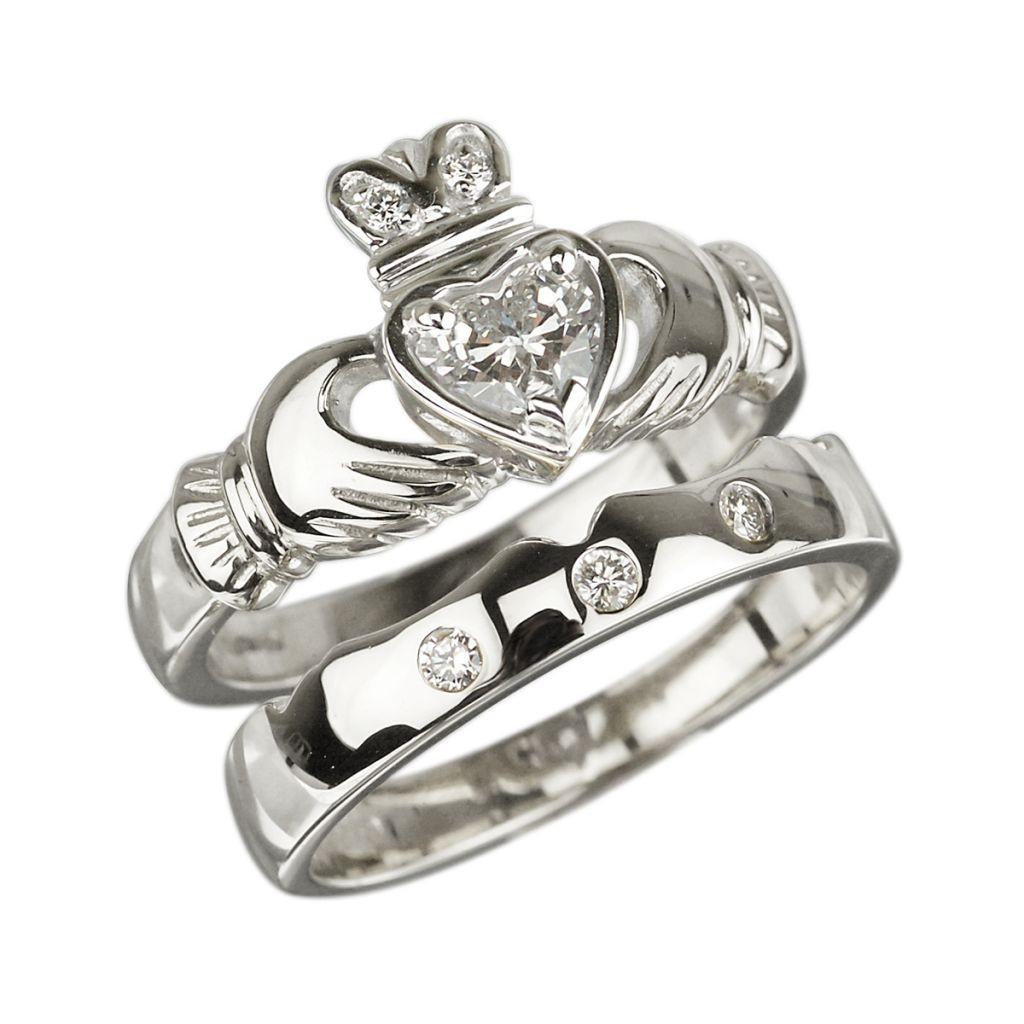 Claddagh Wedding Ring Set
 Elegant diamond claddagh engagement & wedding ring set