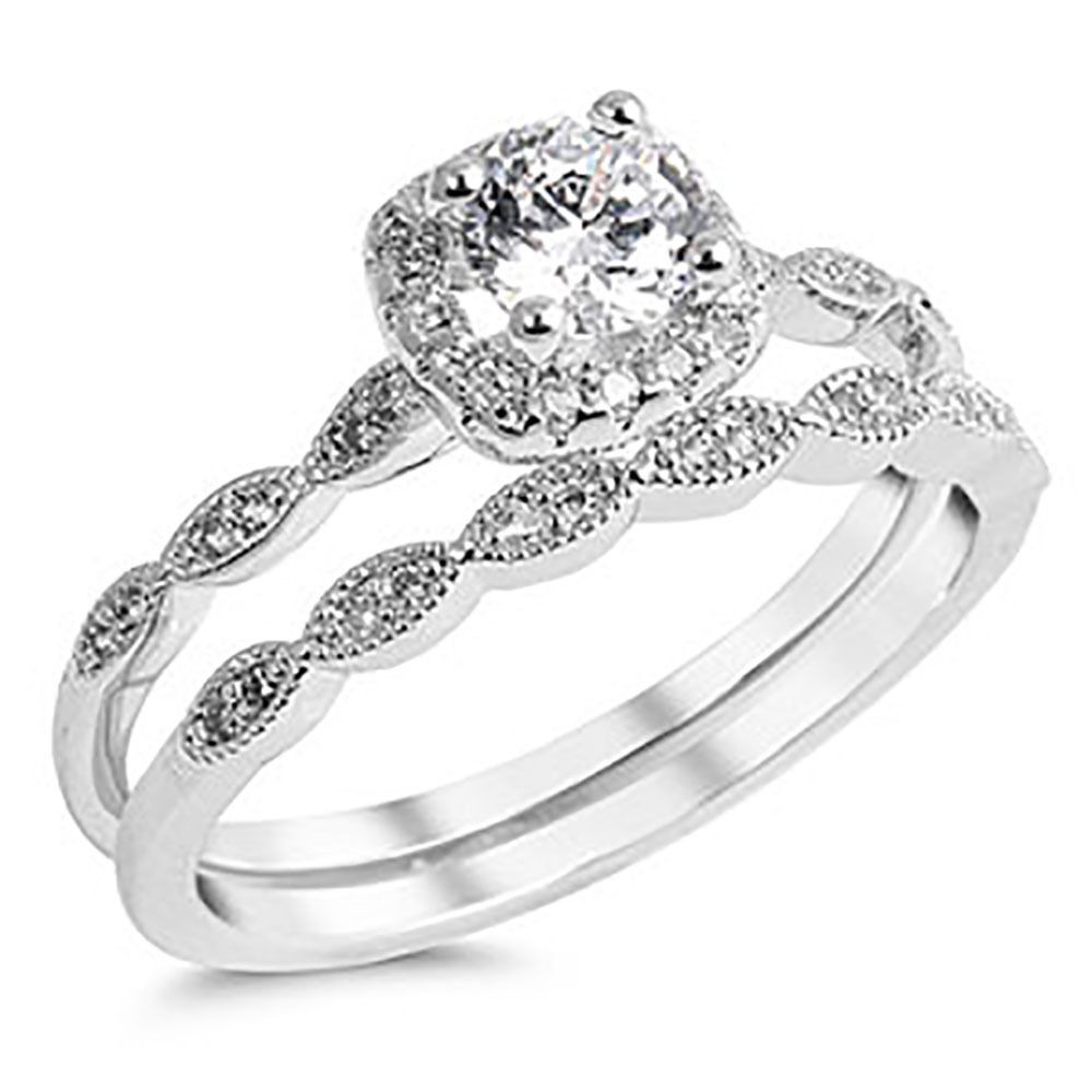 Classic Wedding Rings
 Sterling Silver 925 CZ Halo Vintage Style Engagement Ring