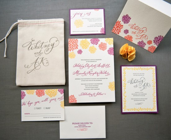 Colorful Wedding Invitations
 Whitney A K s Colorful Letterpress Wedding Invitations