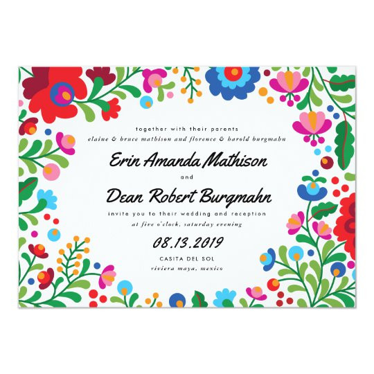 Colorful Wedding Invitations
 Mexican Embroidery Colorful Wedding Invitation