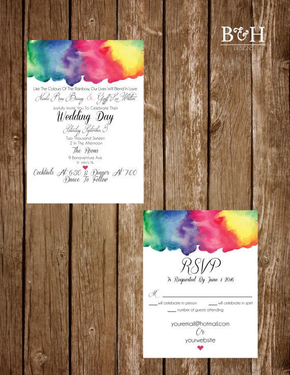 Colorful Wedding Invitations
 Printable Custom Rainbow Watercolour Rainbow Watercolor