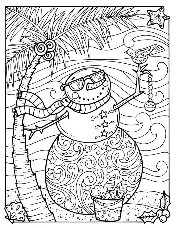 Coloring Pages Adult
 Tropical Snowman Coloring page Adult Coloring beach