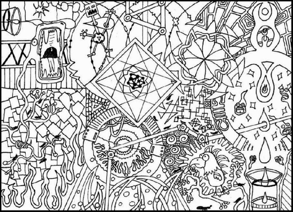 Coloring Pages For Adults Difficult
 Hard Trippy Doodle Coloring Page Free Adults Printable