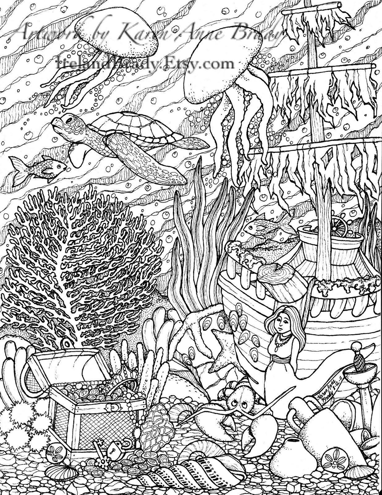 Coloring Pages For Adults Difficult
 Humming Belles" Undersea Coloring Panel Number Three