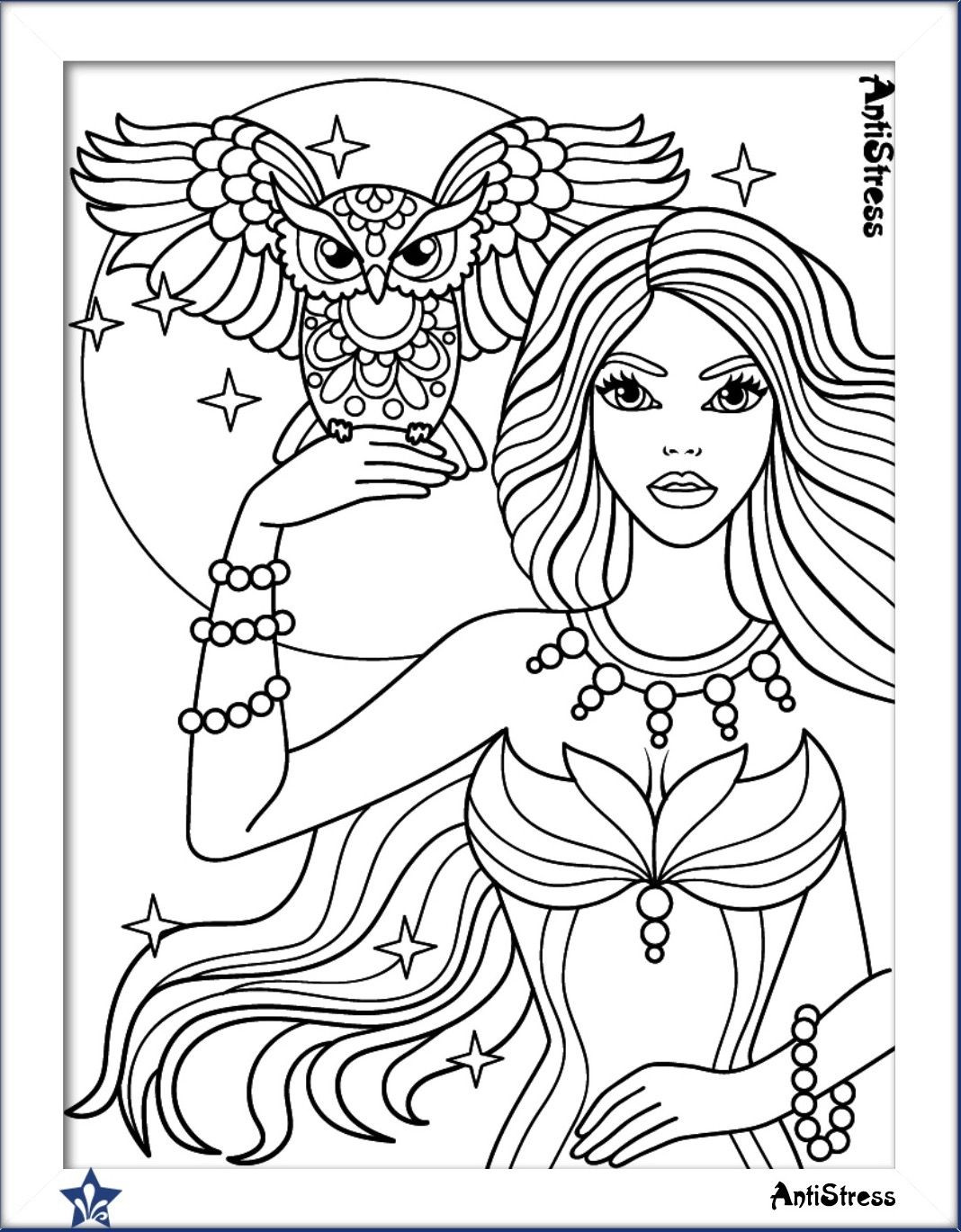 Coloring Pages For Adults Girls
 Owl and girl coloring page
