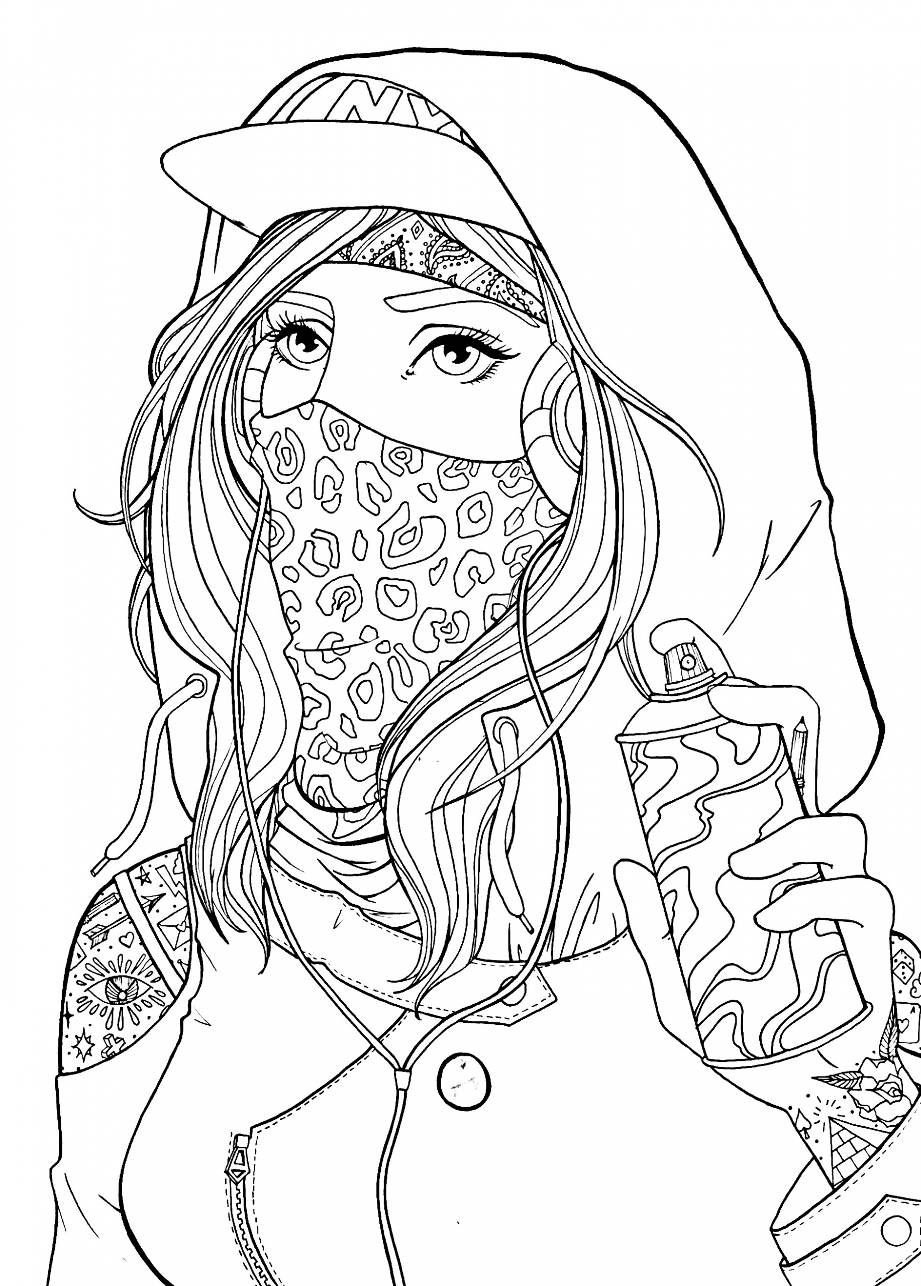 Coloring Pages For Adults Girls
 Graffiti girl drawing lineart