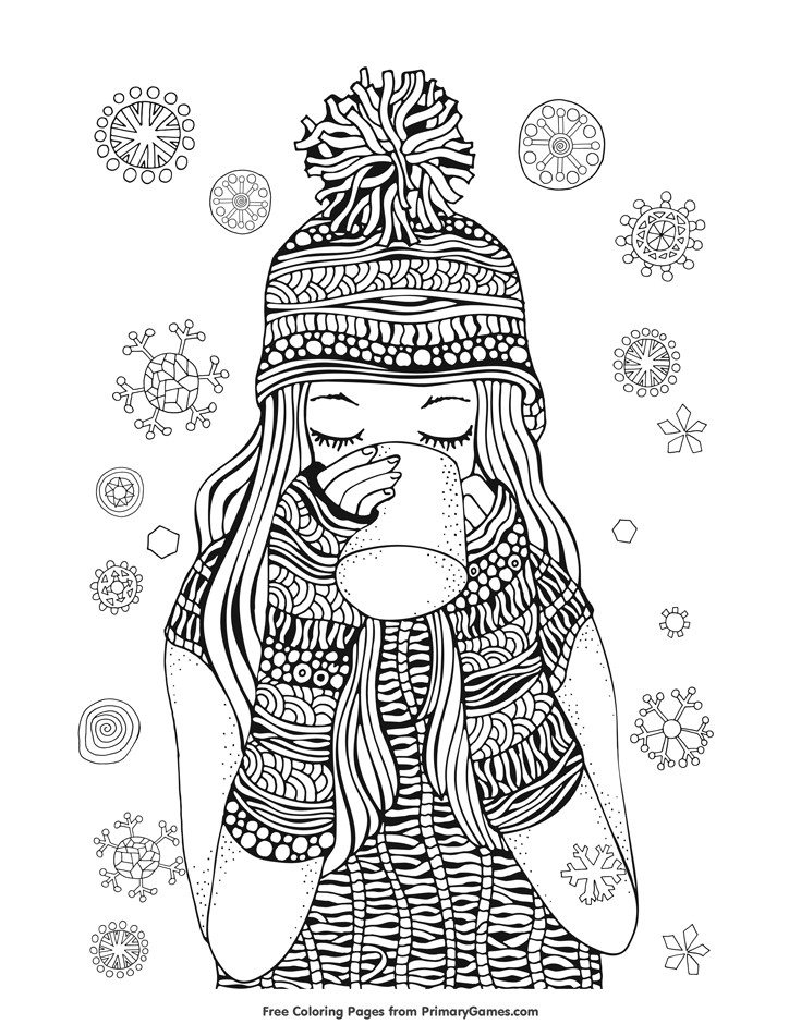 Coloring Pages For Adults Girls
 Winter Coloring Page Girl Drinking Hot Chocolate