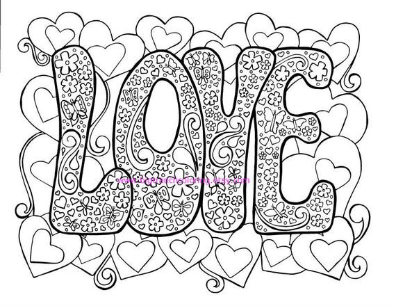 Coloring Pages For Adults Love
 Love Adult Coloring Page Hippie Valentine s Day