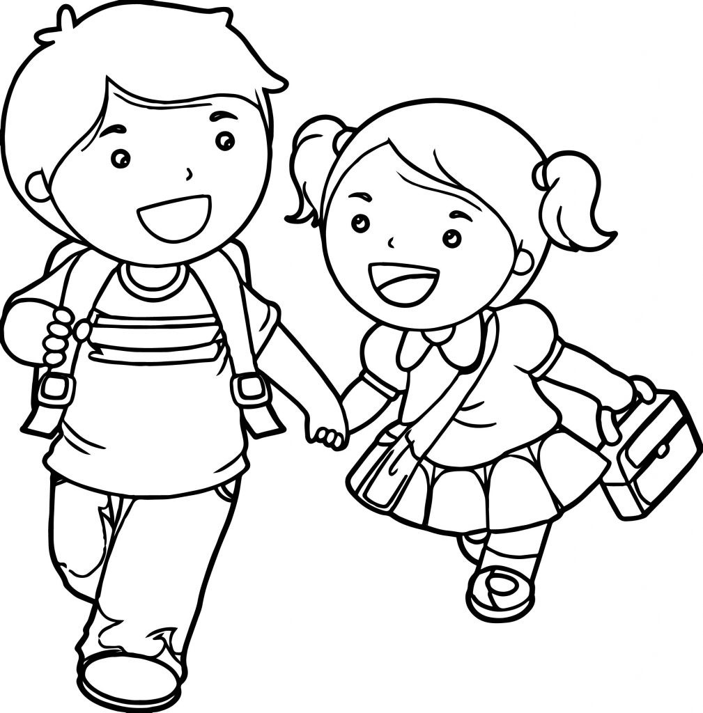 Coloring Pages For Boys And Girls
 Boy And Girl Lets Go School Coloring Page
