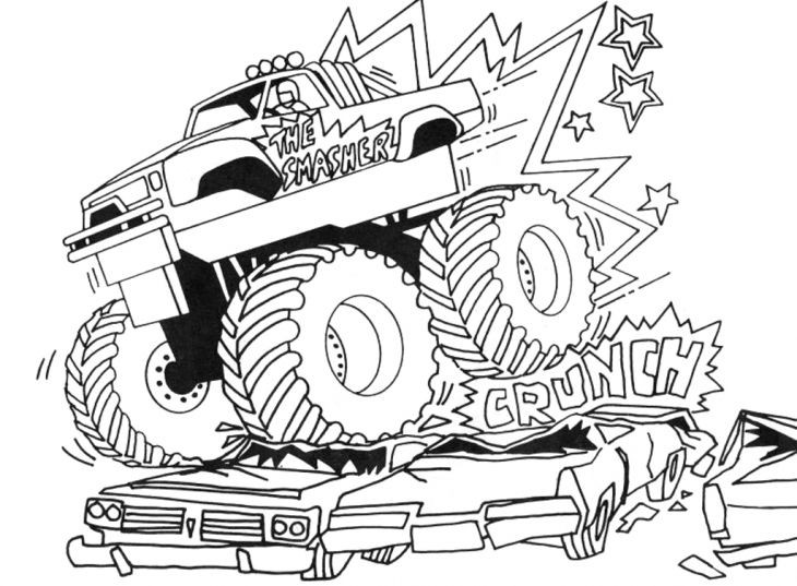 Coloring Pages For Boys Trucks
 Grave Digger Crushing Cars Coloring Page