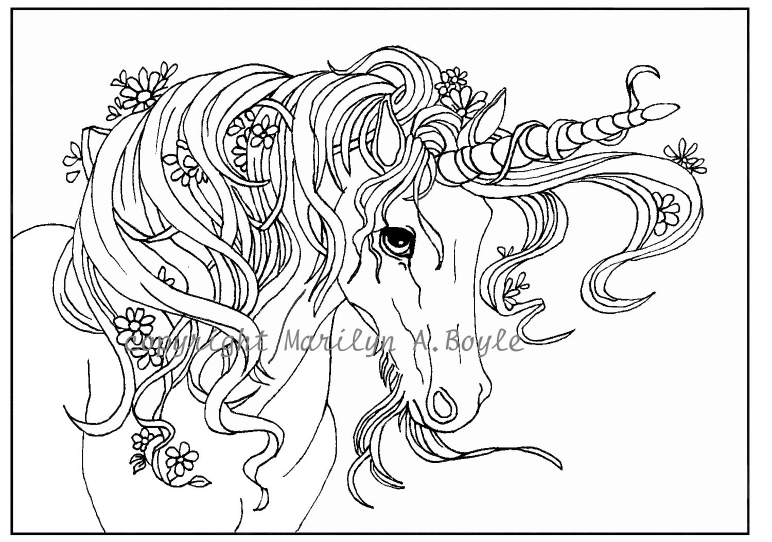 Coloring Pages For Girls Unicorn
 ADULT COLORING Page digital Unicorn flowers